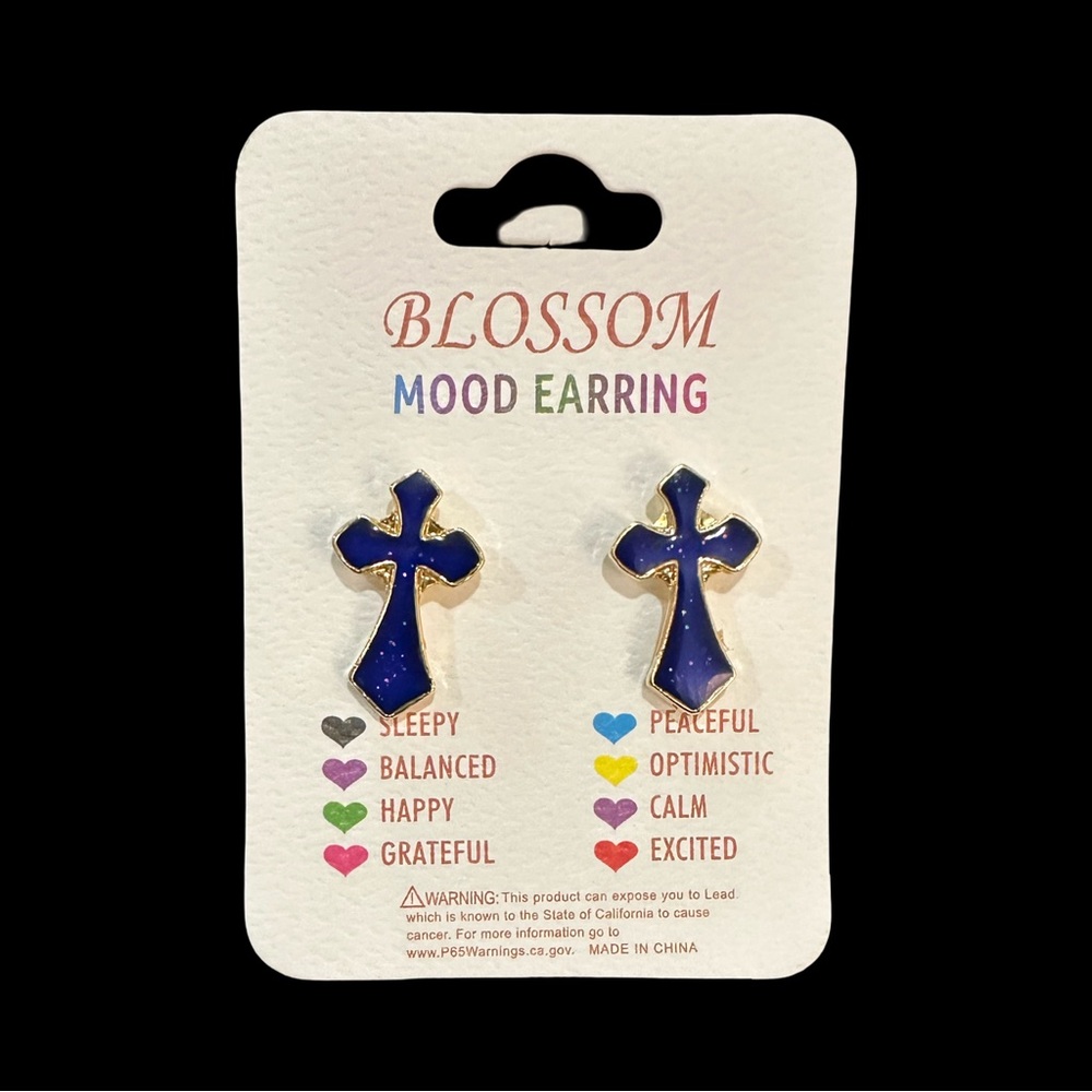 Blossom Mood Cross Earrings Changes Color with Moods NEW